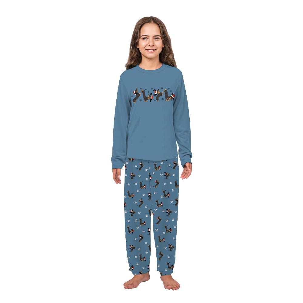 Teal Matching Holiday Pajamas with Dachshund Christmas Theme