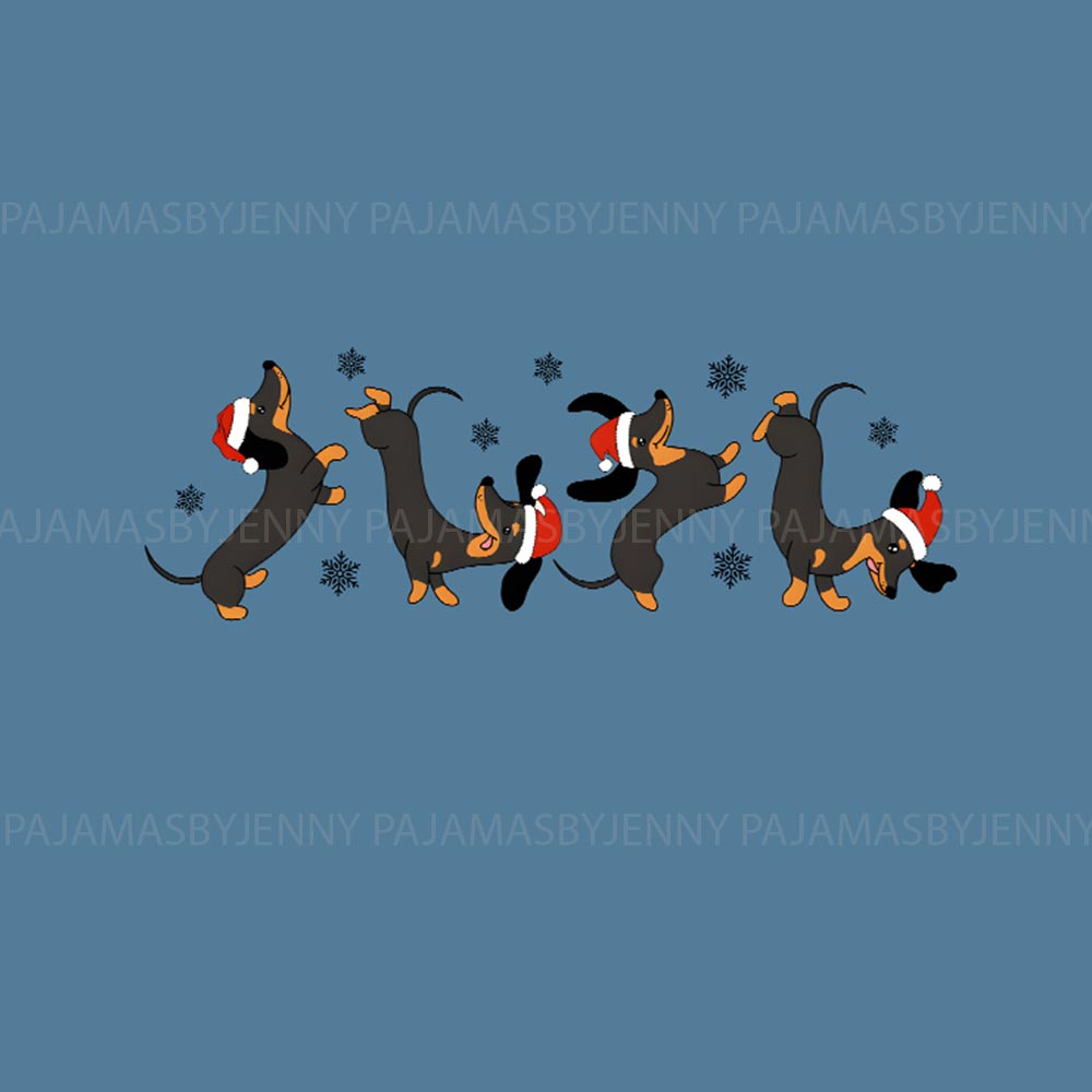 Teal Matching Holiday Pajamas with Dachshund Christmas Theme