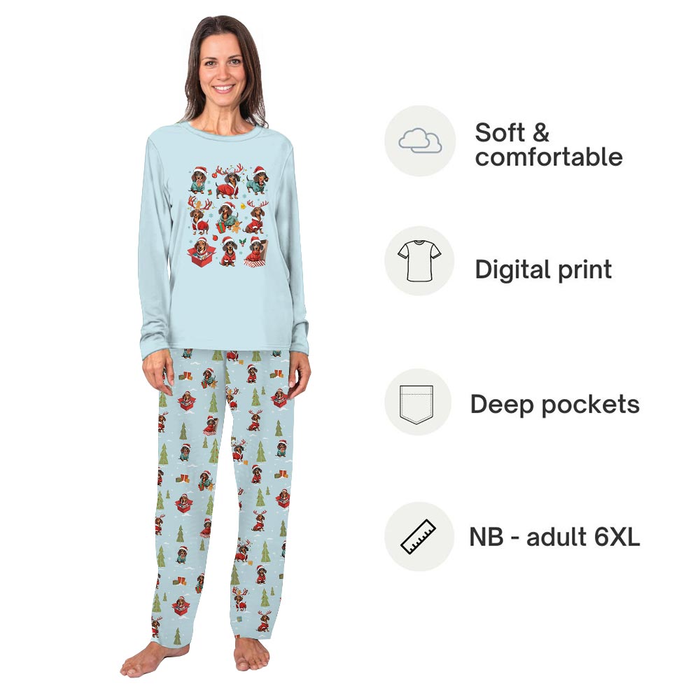 Blue Dachshund Through the Snow Matching Dog Pajamas Christmas Blue Dachshund Through the Snow Matching Dog Pajamas Christmas