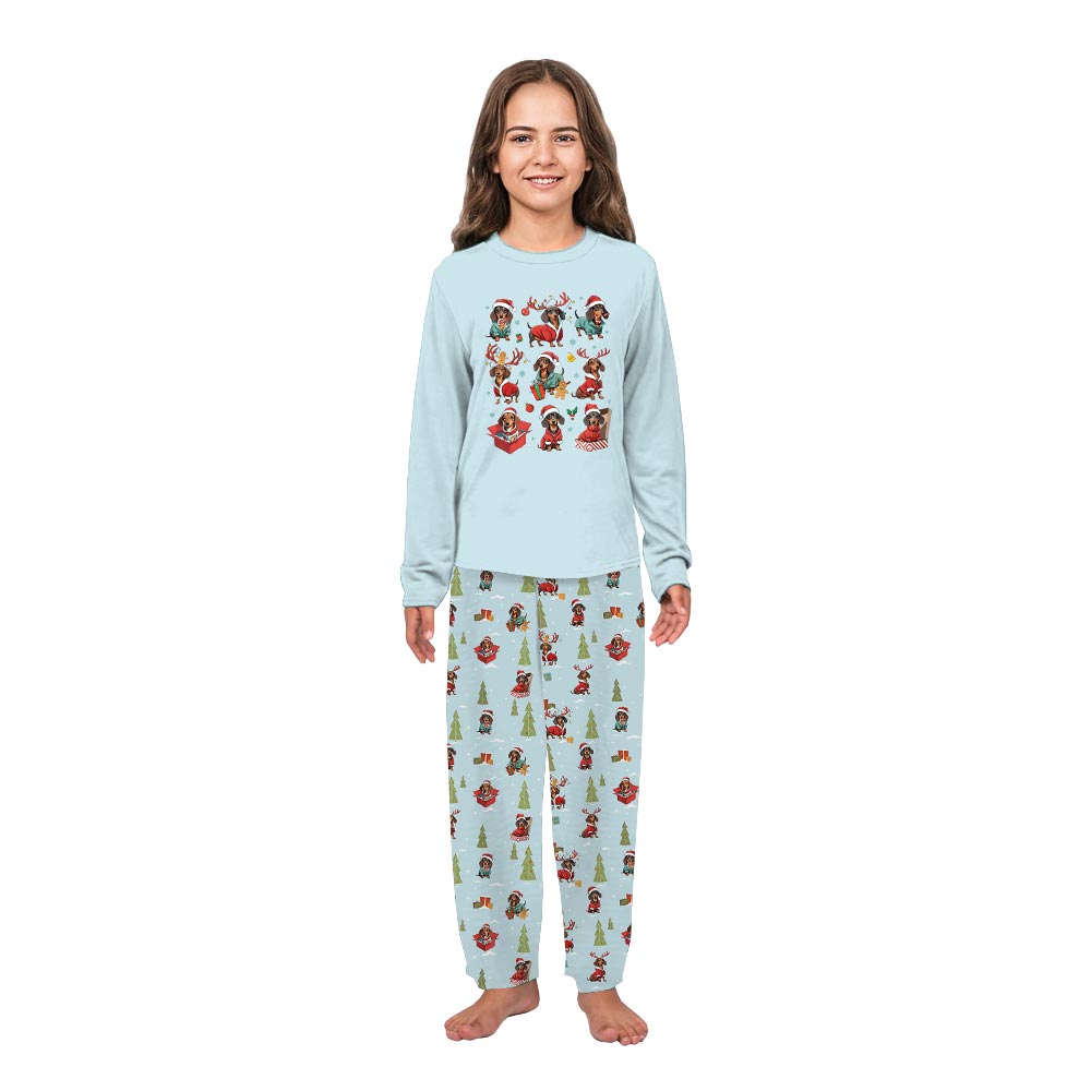 Blue Dachshund Through the Snow Matching Dog Pajamas Christmas Blue Dachshund Through the Snow Matching Dog Pajamas Christmas