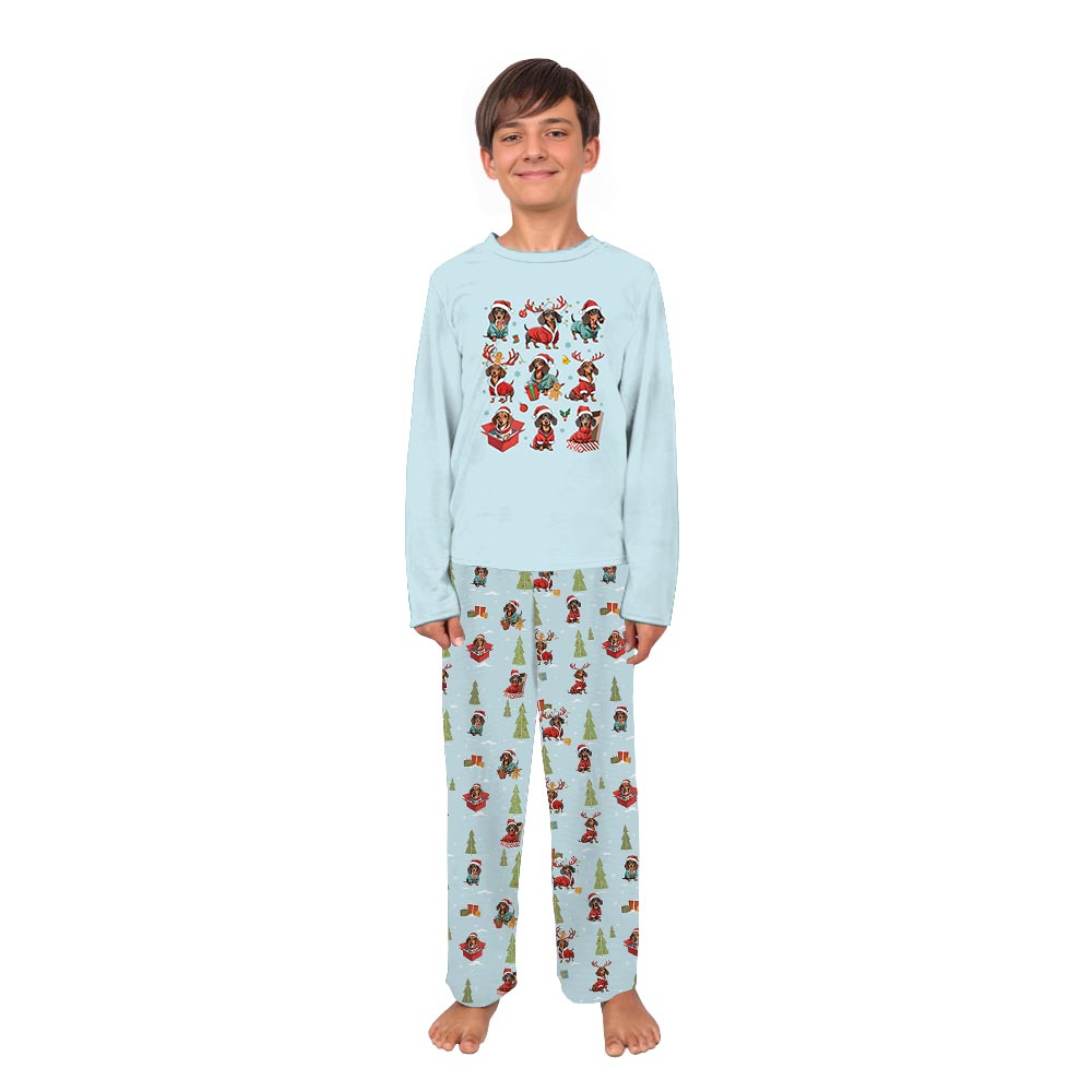 Blue Dachshund Through the Snow Matching Dog Pajamas Christmas Blue Dachshund Through the Snow Matching Dog Pajamas Christmas