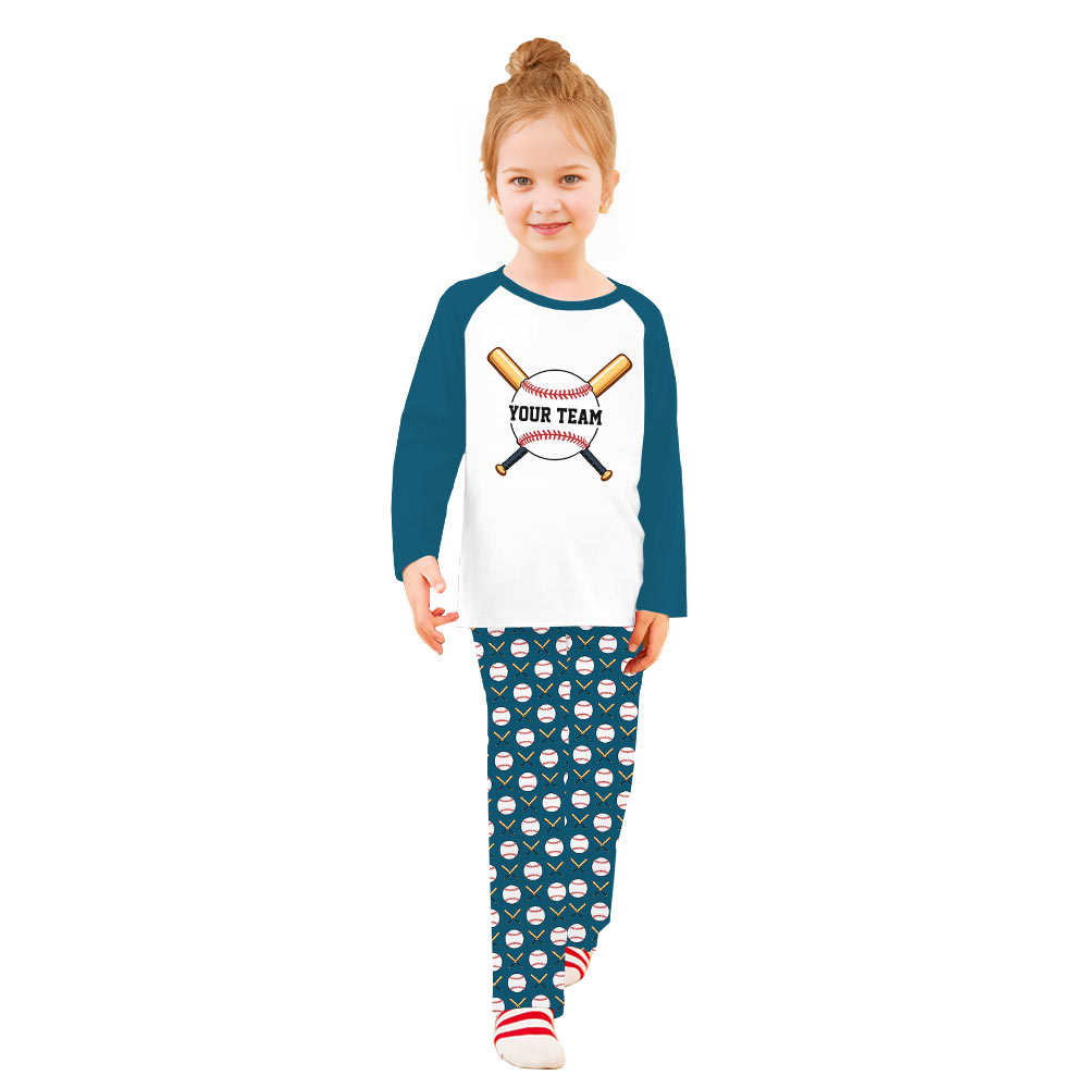 Custom Name Family Baseball Christmas Pajamas In Dark Aqua Blue And White Custom Name Family Baseball Christmas Pajamas In Dark Aqua Blue And White