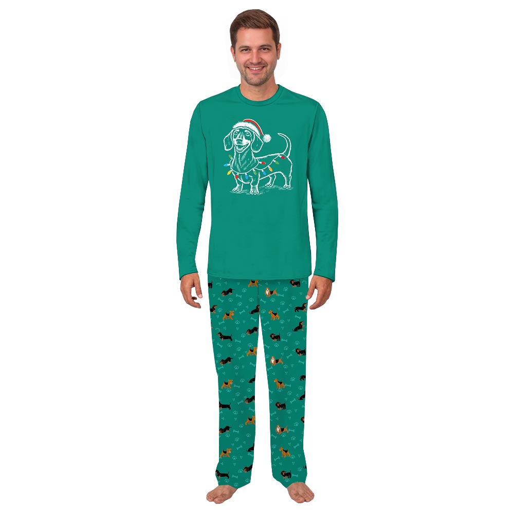 Festive Dachshund Dog Christmas Holiday Matching Pajamas With Pet Festive Dachshund Dog Christmas Holiday Matching Pajamas With Pet
