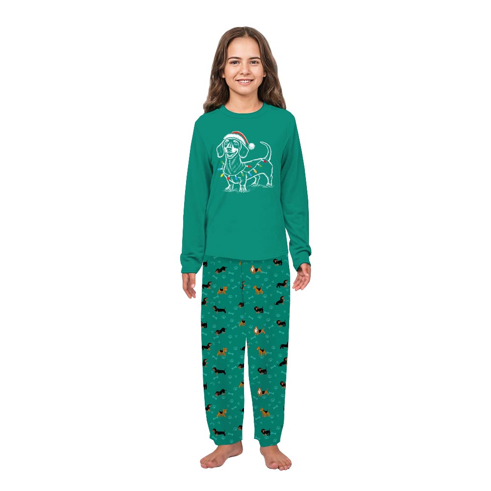 Festive Dachshund Dog Christmas Holiday Matching Pajamas With Pet Festive Dachshund Dog Christmas Holiday Matching Pajamas With Pet