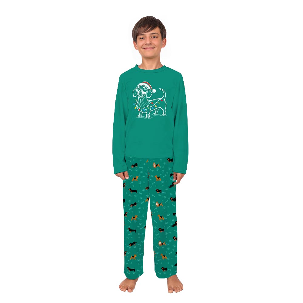 Festive Dachshund Dog Christmas Holiday Matching Pajamas With Pet Festive Dachshund Dog Christmas Holiday Matching Pajamas With Pet