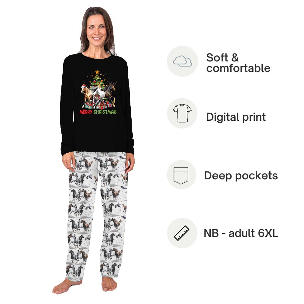 Black Merry Christmas Horse Matching Dog Pajama Set Black Merry Christmas Horse Matching Dog Pajama Set