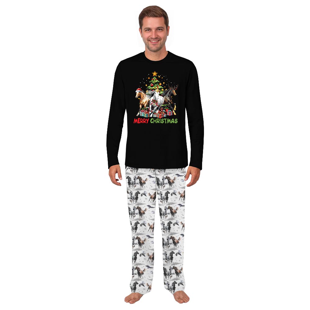 Black Merry Christmas Horse Matching Dog Pajama Set Black Merry Christmas Horse Matching Dog Pajama Set