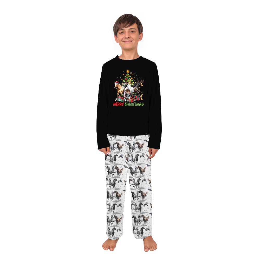 Black Merry Christmas Horse Matching Dog Pajama Set Black Merry Christmas Horse Matching Dog Pajama Set