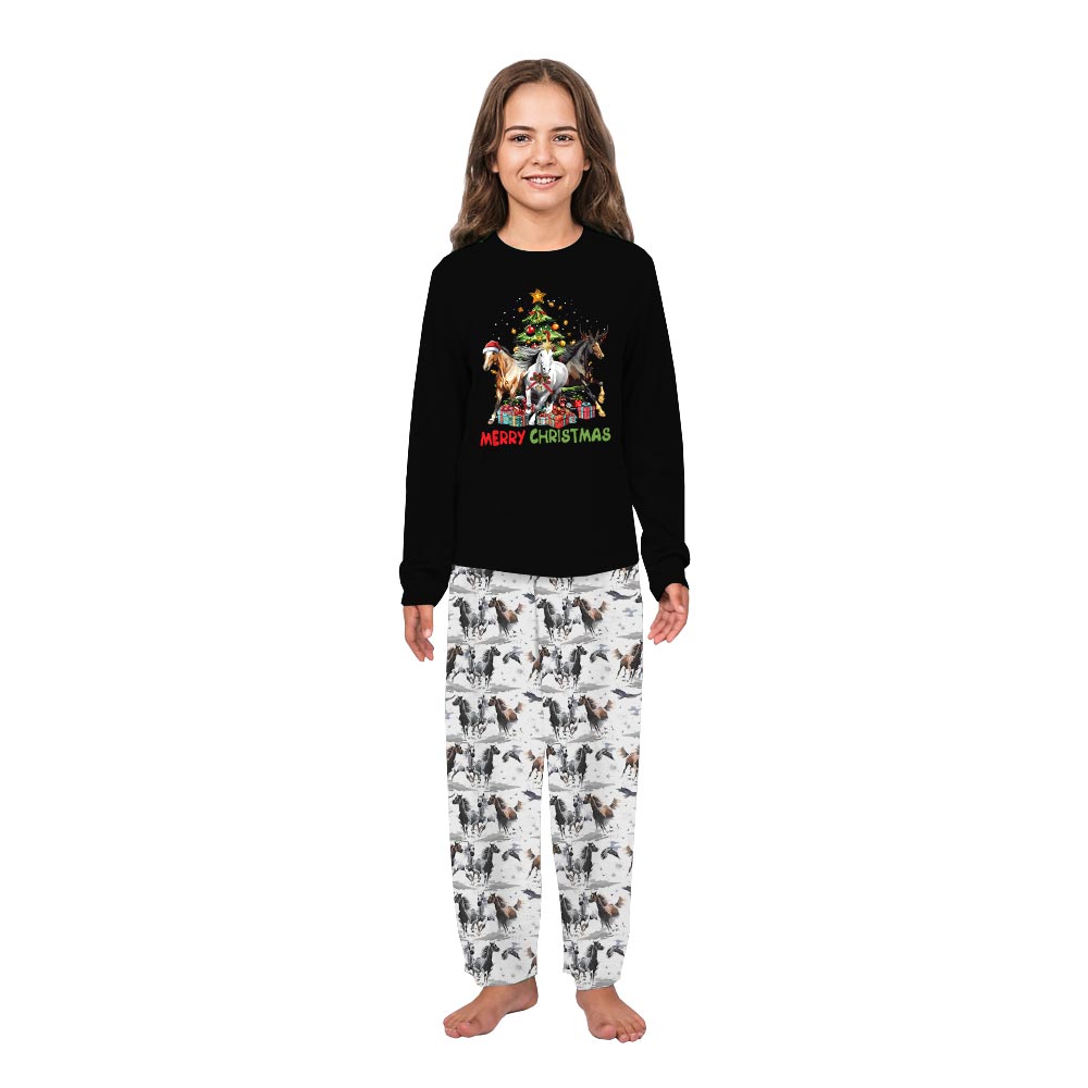 Black Merry Christmas Horse Matching Dog Pajama Set Black Merry Christmas Horse Matching Dog Pajama Set