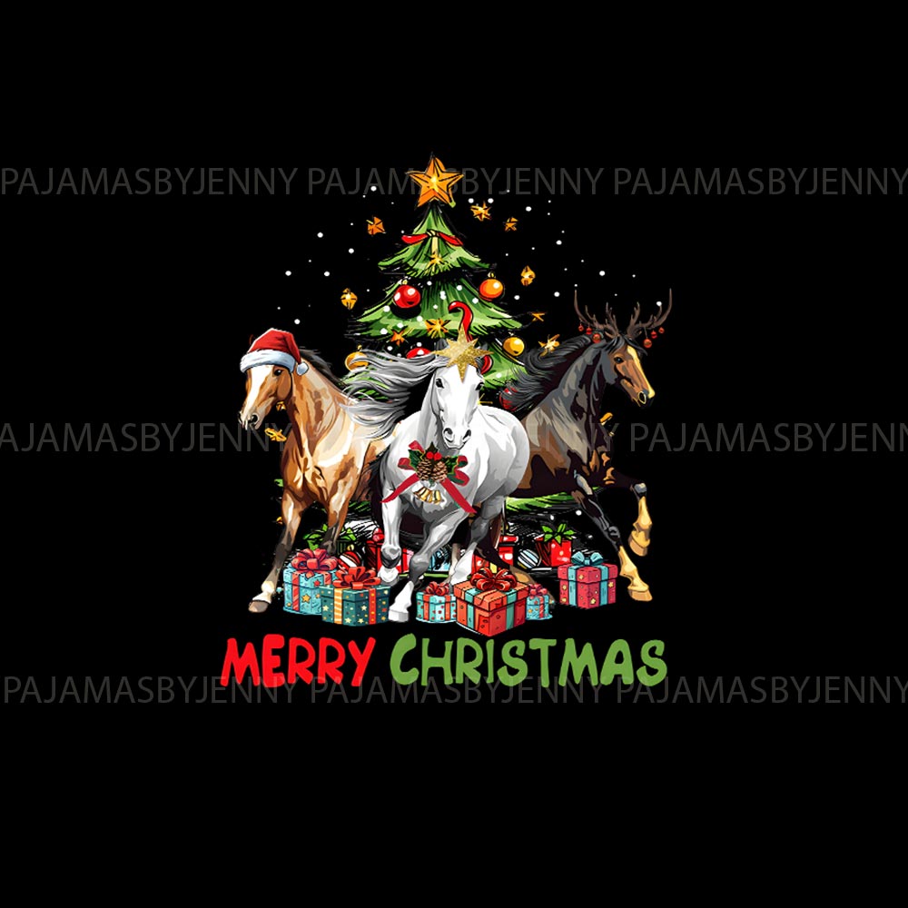 Black Merry Christmas Horse Matching Dog Pajama Set Black Merry Christmas Horse Matching Dog Pajama Set