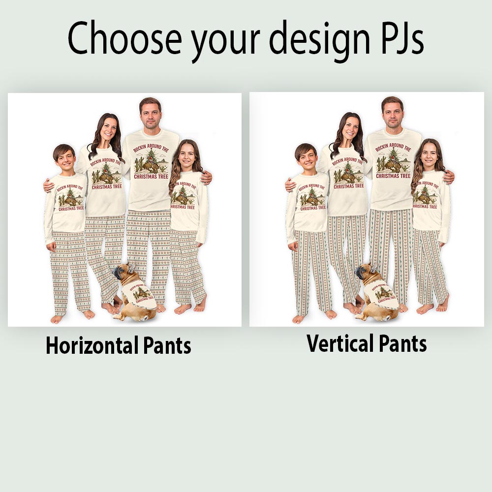 Cream Horse Cactus Pajamas Family and Dog with Design Pants Cream Horse Cactus Pajamas Family and Dog with Design Pants