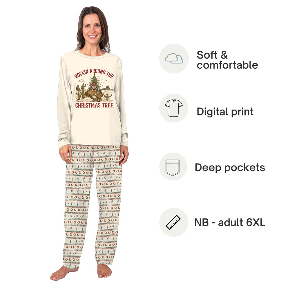 Cream Horse Cactus Pajamas Family and Dog with Design Pants Cream Horse Cactus Pajamas Family and Dog with Design Pants