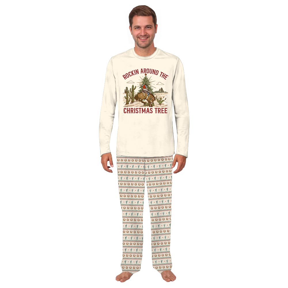Cream Horse Cactus Pajamas Family and Dog with Design Pants Cream Horse Cactus Pajamas Family and Dog with Design Pants