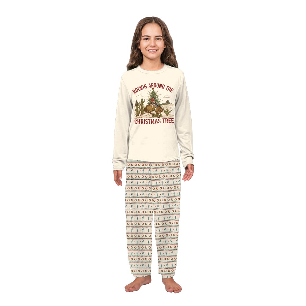 Cream Horse Cactus Pajamas Family and Dog with Design Pants Cream Horse Cactus Pajamas Family and Dog with Design Pants