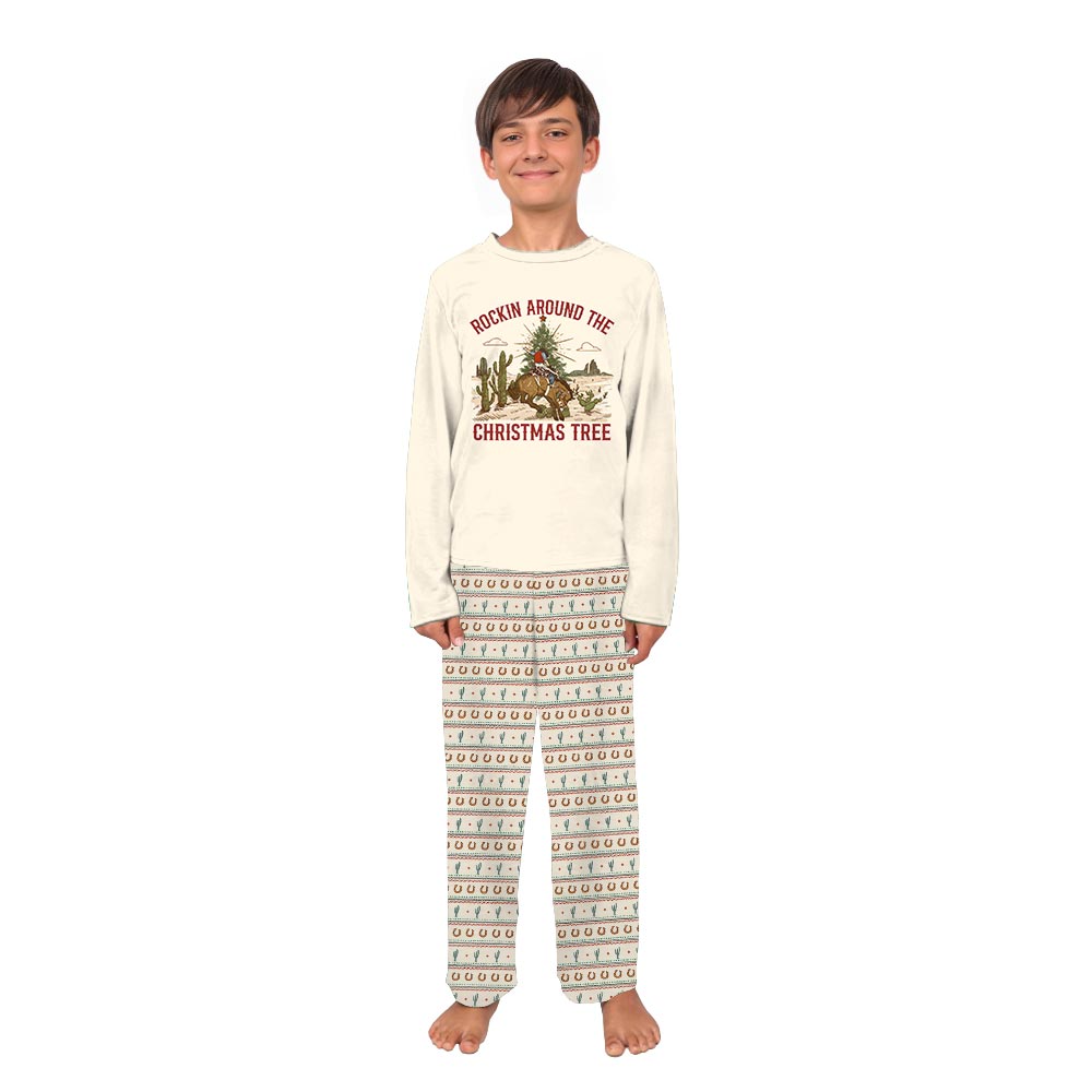 Cream Horse Cactus Pajamas Family and Dog with Design Pants Cream Horse Cactus Pajamas Family and Dog with Design Pants