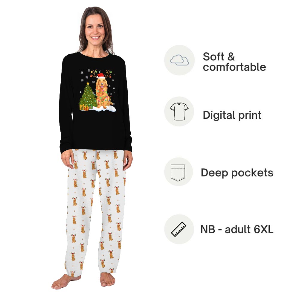 Black and White Golden Retriever Dog Matching Christmas Pajamas Black and White Golden Retriever Dog Matching Christmas Pajamas