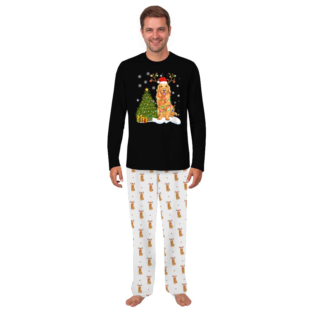 Black and White Golden Retriever Dog Matching Christmas Pajamas Black and White Golden Retriever Dog Matching Christmas Pajamas