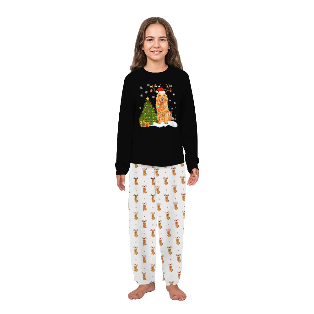 Black and White Golden Retriever Dog Matching Christmas Pajamas Black and White Golden Retriever Dog Matching Christmas Pajamas