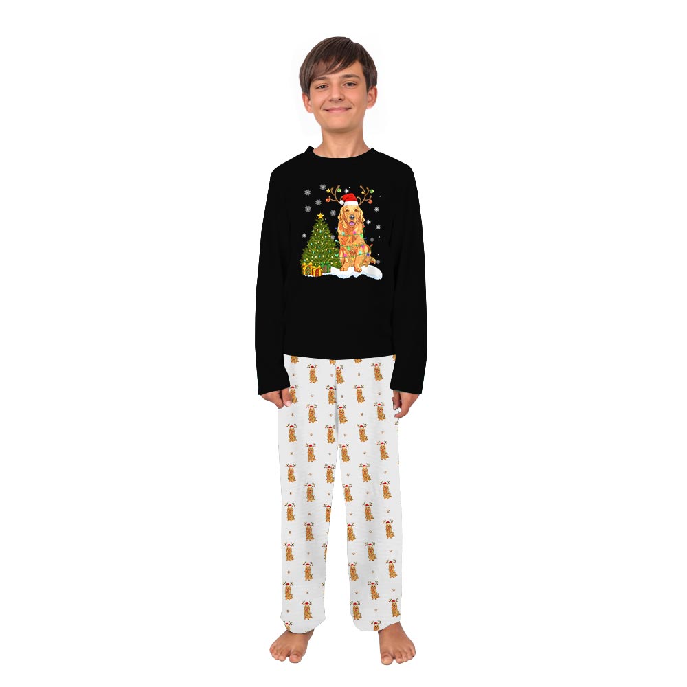 Black and White Golden Retriever Dog Matching Christmas Pajamas Black and White Golden Retriever Dog Matching Christmas Pajamas