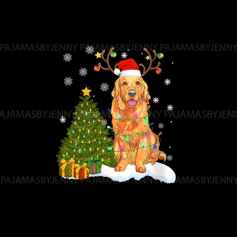 Black and White Golden Retriever Dog Matching Christmas Pajamas Black and White Golden Retriever Dog Matching Christmas Pajamas