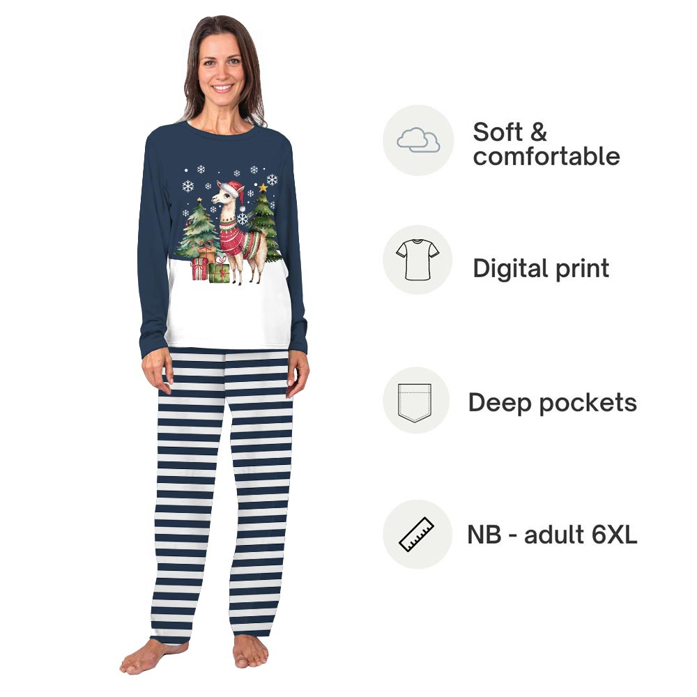Navy Llama and Christmas Theme Family Pajamas With Dog Navy Llama and Christmas Theme Family Pajamas With Dog