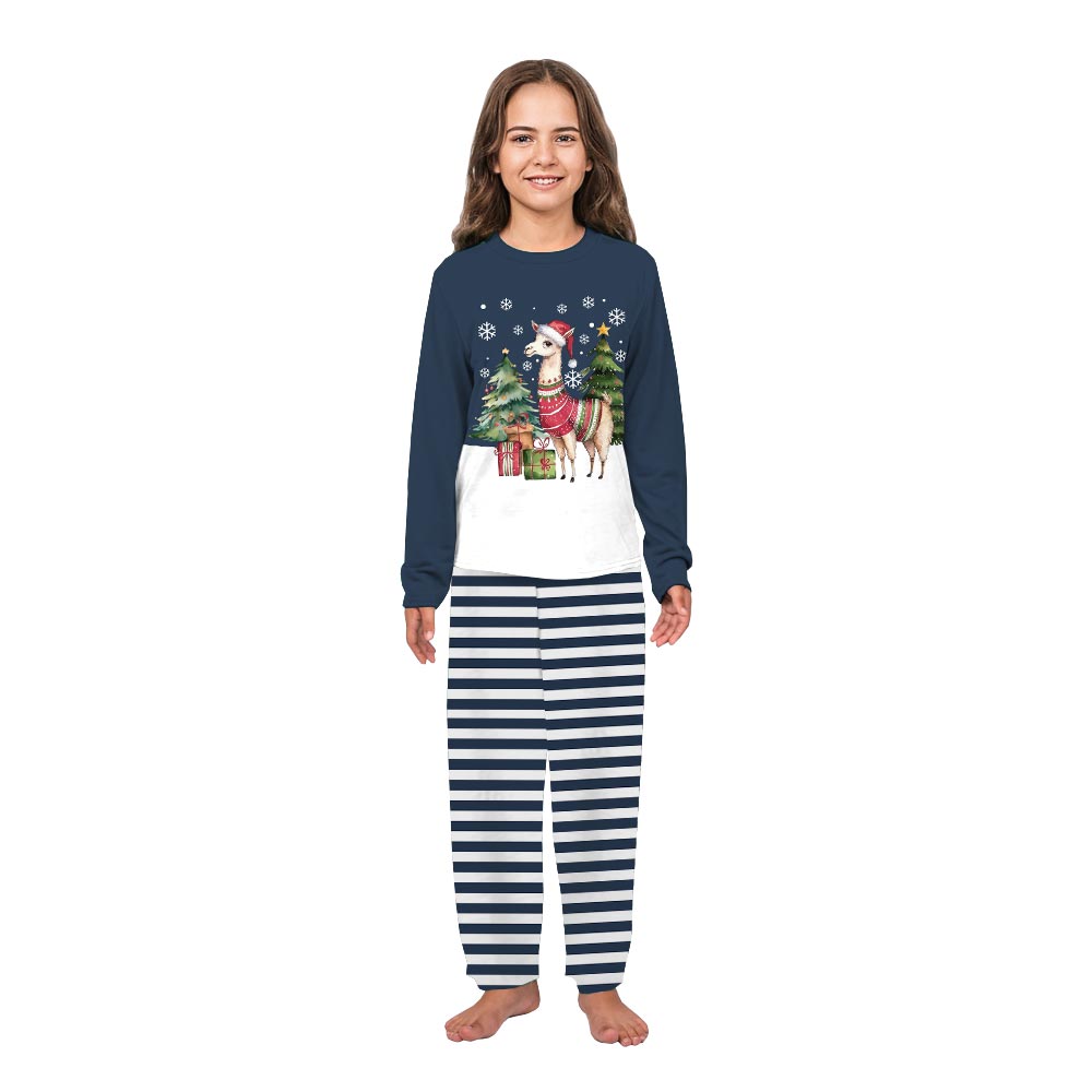 Navy Llama and Christmas Theme Family Pajamas With Dog Navy Llama and Christmas Theme Family Pajamas With Dog
