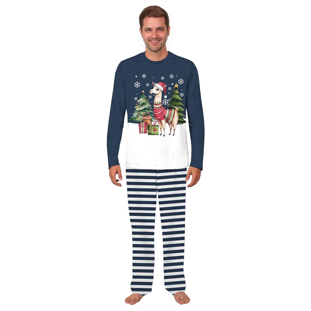 Navy Llama and Christmas Theme Family Pajamas With Dog Navy Llama and Christmas Theme Family Pajamas With Dog