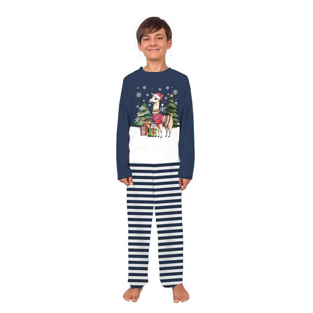 Navy Llama and Christmas Theme Family Pajamas With Dog Navy Llama and Christmas Theme Family Pajamas With Dog