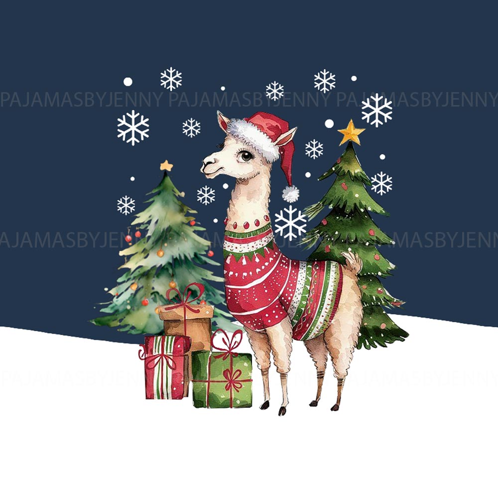 Navy Llama and Christmas Theme Family Pajamas With Dog Navy Llama and Christmas Theme Family Pajamas With Dog