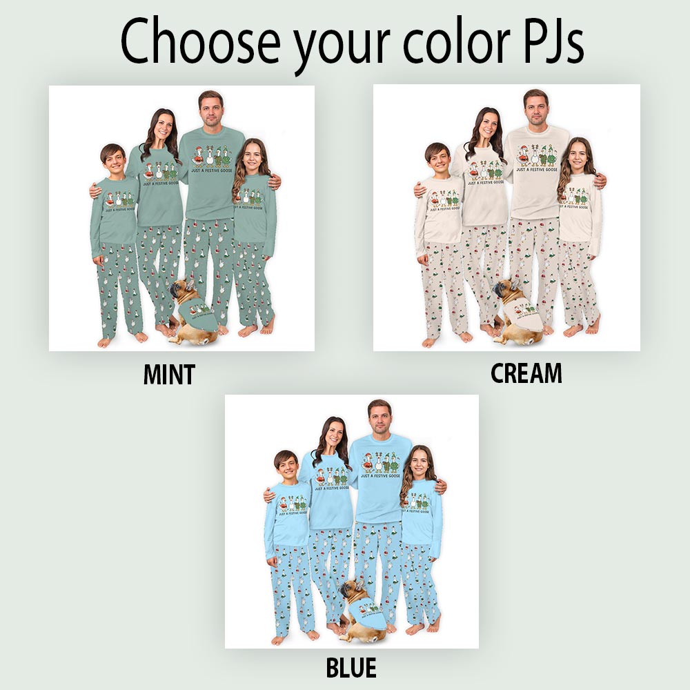 Blue Just A Festive Goose Quote Matching Christmas PJs For Family Blue Just A Festive Goose Quote Matching Christmas PJs For Family