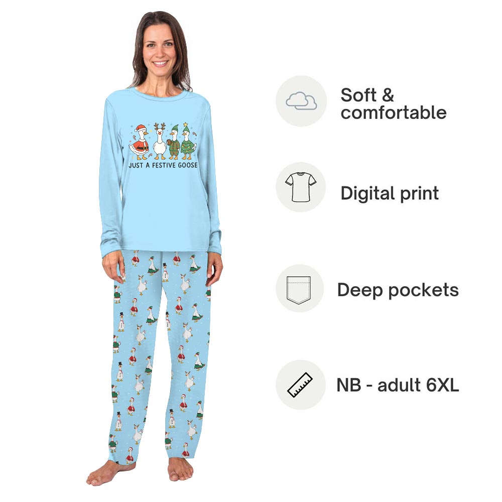 Blue Just A Festive Goose Quote Matching Christmas PJs For Family Blue Just A Festive Goose Quote Matching Christmas PJs For Family