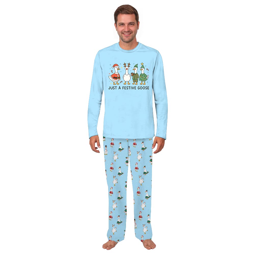 Blue Just A Festive Goose Quote Matching Christmas PJs For Family Blue Just A Festive Goose Quote Matching Christmas PJs For Family