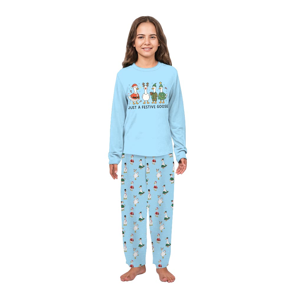 Blue Just A Festive Goose Quote Matching Christmas PJs For Family Blue Just A Festive Goose Quote Matching Christmas PJs For Family