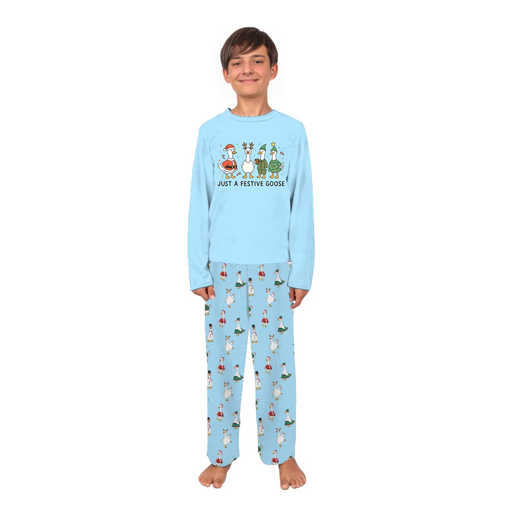 Blue Just A Festive Goose Quote Matching Christmas PJs For Family Blue Just A Festive Goose Quote Matching Christmas PJs For Family