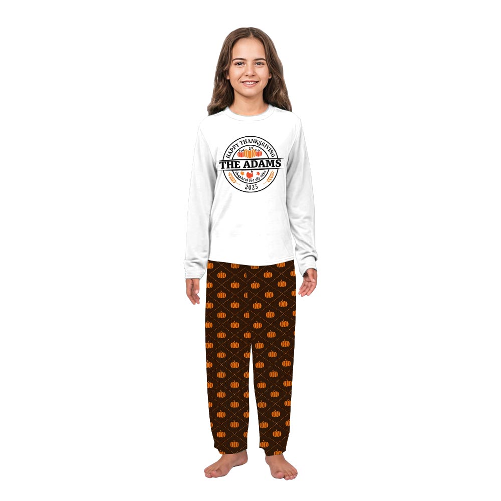 Thanksgiving Family Name Custom Family Pajamas with Pumpkin Thanksgiving Family Name Custom Family Pajamas with Pumpkin