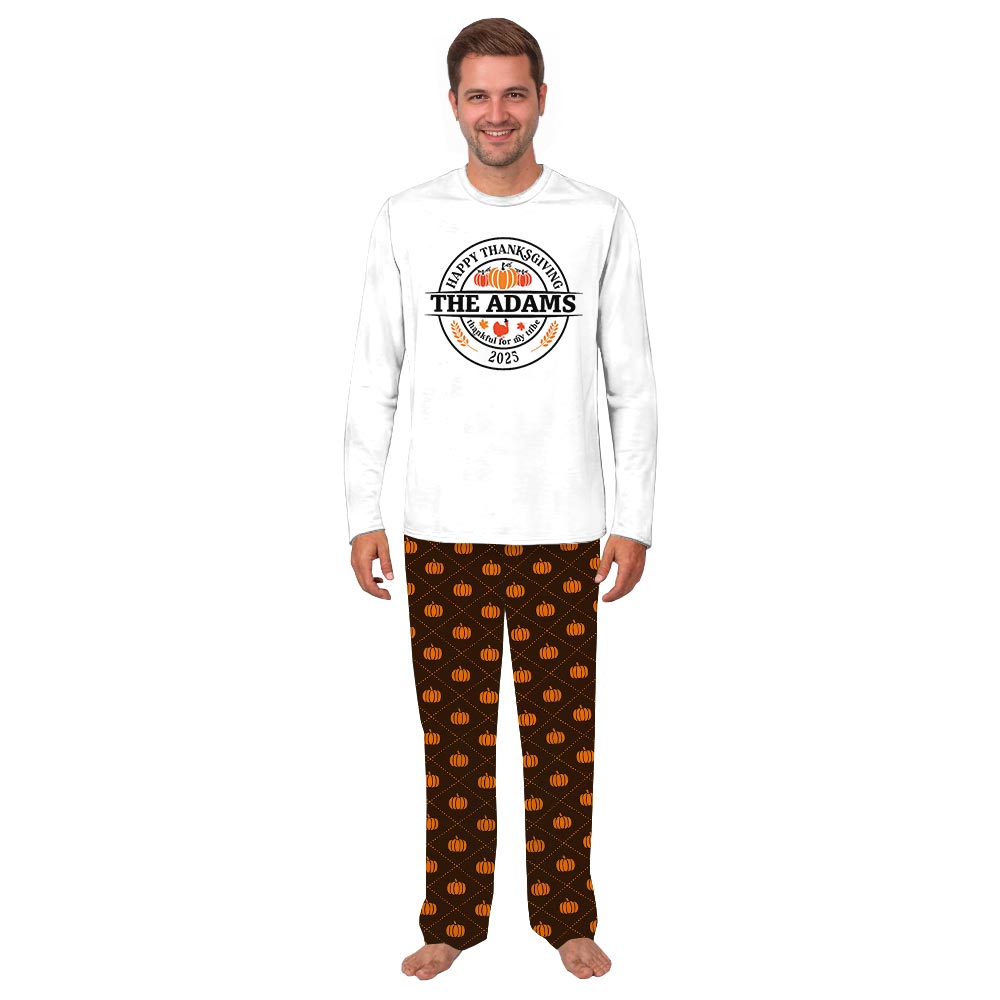 Thanksgiving Family Name Custom Family Pajamas with Pumpkin Thanksgiving Family Name Custom Family Pajamas with Pumpkin