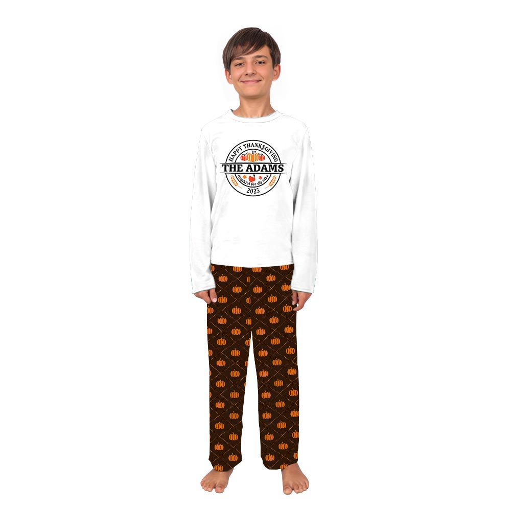 Thanksgiving Family Name Custom Family Pajamas with Pumpkin Thanksgiving Family Name Custom Family Pajamas with Pumpkin