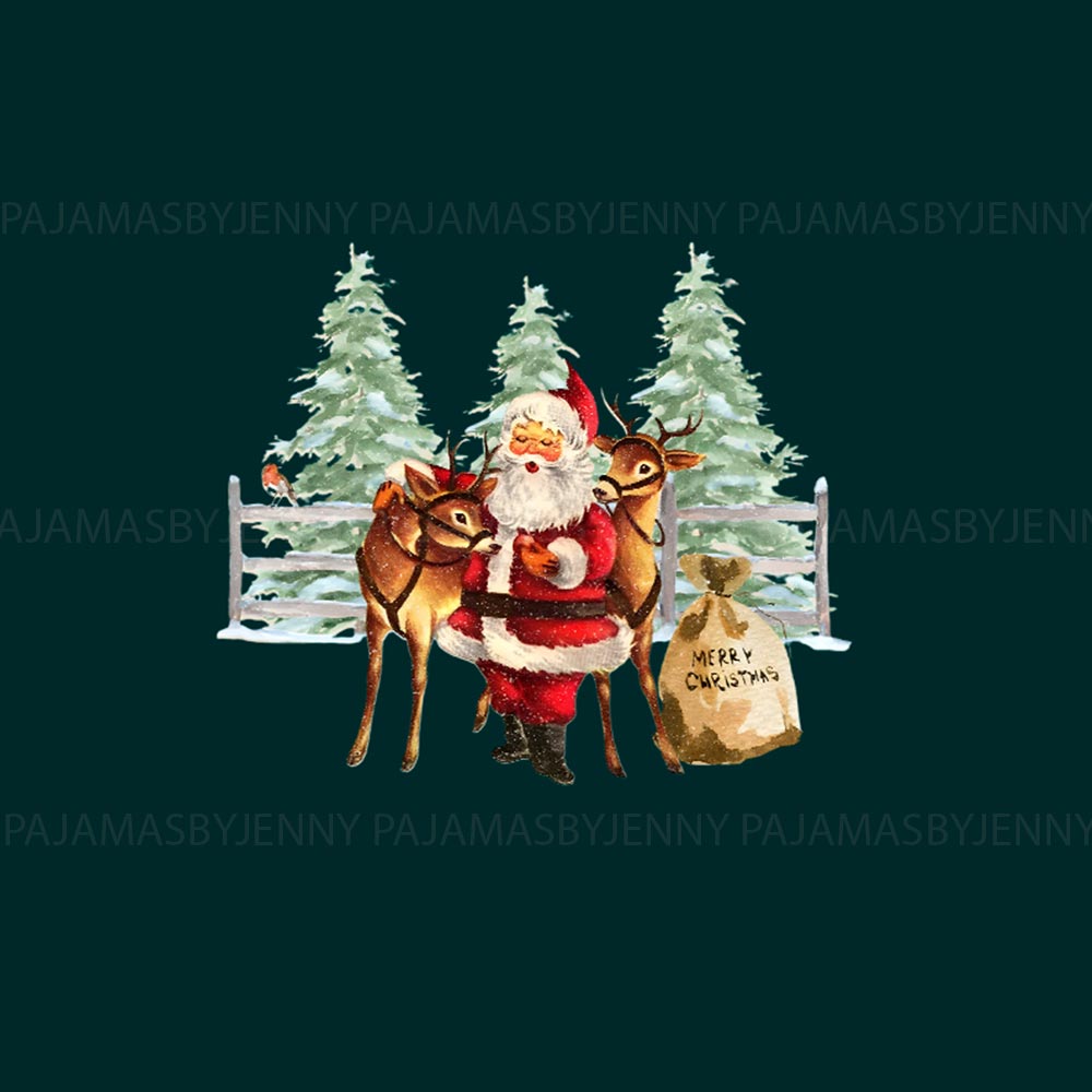 Vintage Santa Reindeer Family Jammies With Dog Vintage Santa Reindeer Family Jammies With Dog