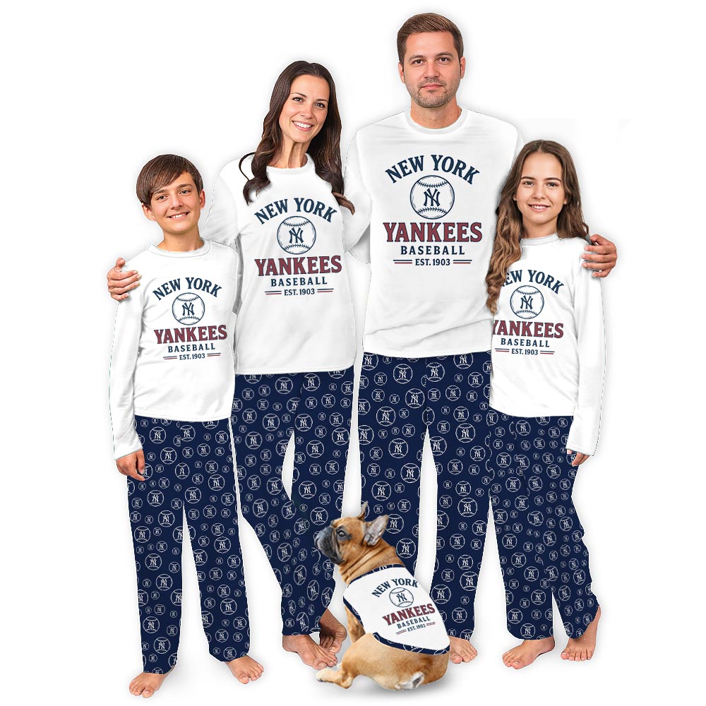 New York Yankees Baseball Family Pajamas With Dog New York Yankees Baseball Family Pajamas With Dog