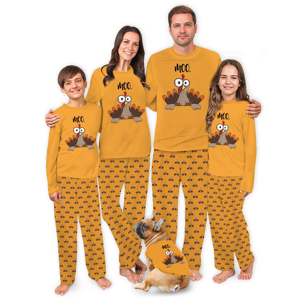 Funny Thanksgiving Turkey Moo Adult And Dog Matching Pajamas