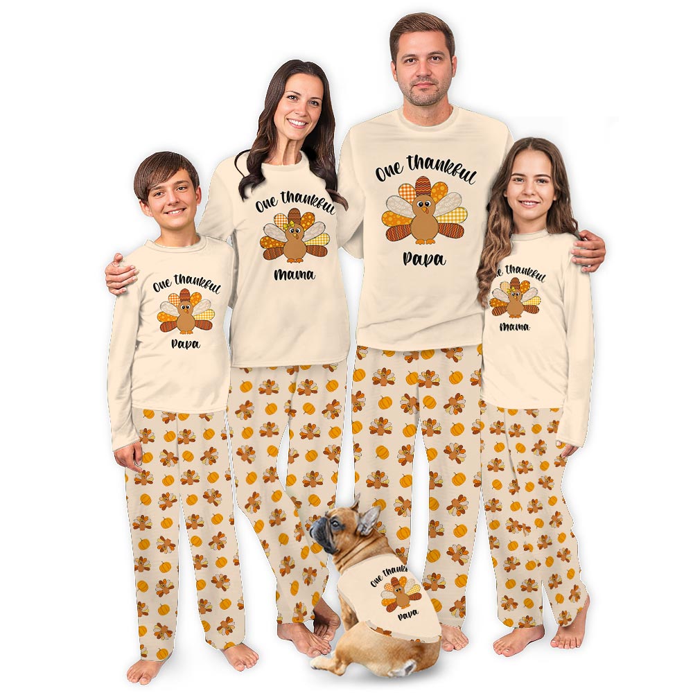 Cream Turkey Custom Matching Family Thanksgiving Pajamas Cream Turkey Custom Matching Family Thanksgiving Pajamas