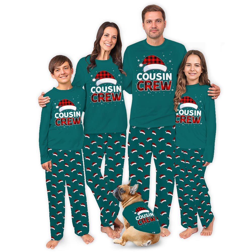 Festive Cousin Crew Family Christmas Jammies With Dog and Santa Hat Festive Cousin Crew Family Christmas Jammies With Dog and Santa Hat