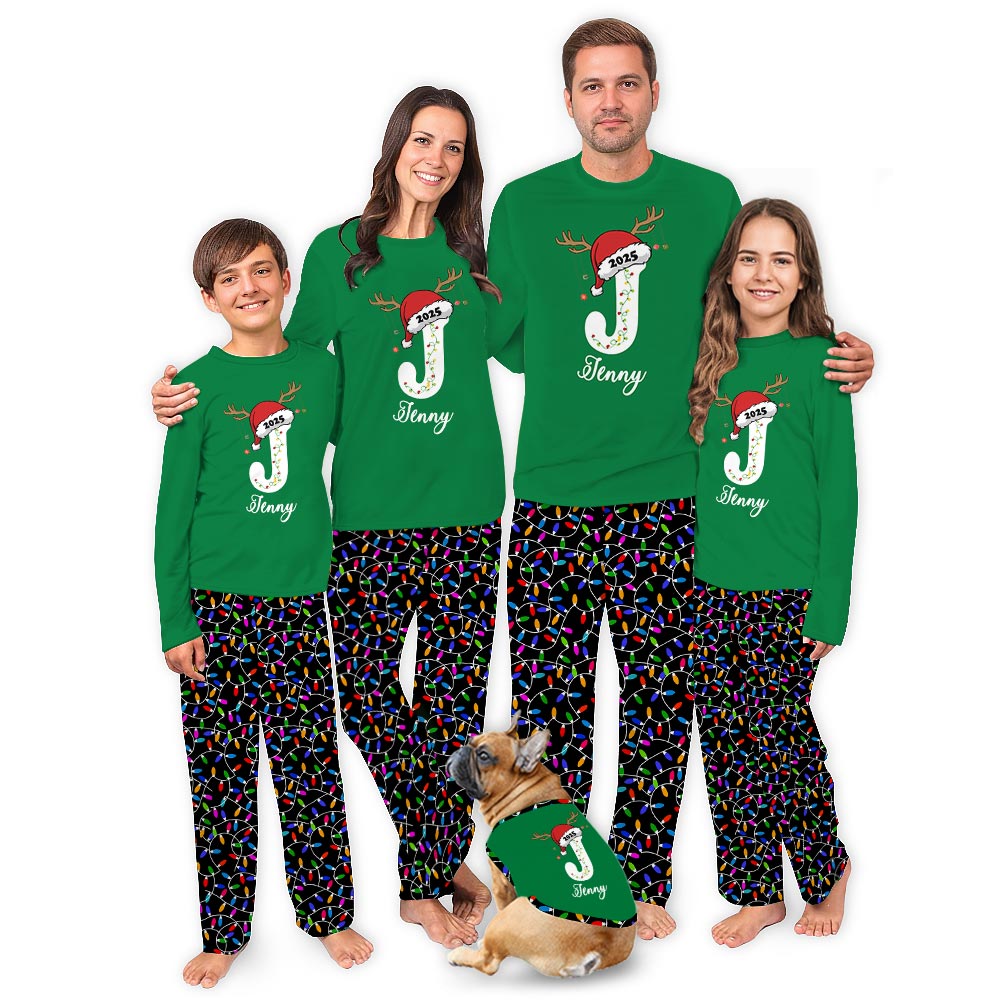 Name Personalized Matching Christmas Pajamas with Santa Hat Name Personalized Matching Christmas Pajamas with Santa Hat