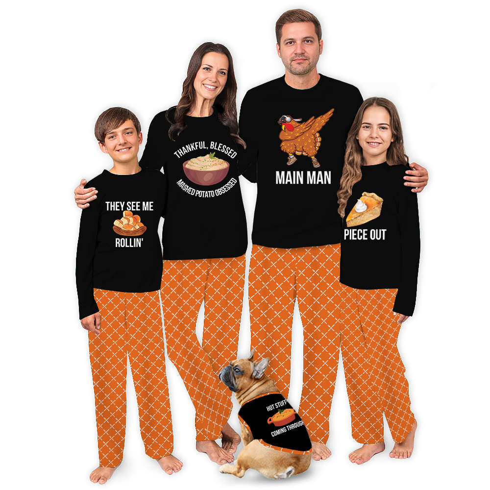 Thanksgiving Family Dinner Design Custom Family Pajama Sets Thanksgiving Family Dinner Design Custom Family Pajama Sets
