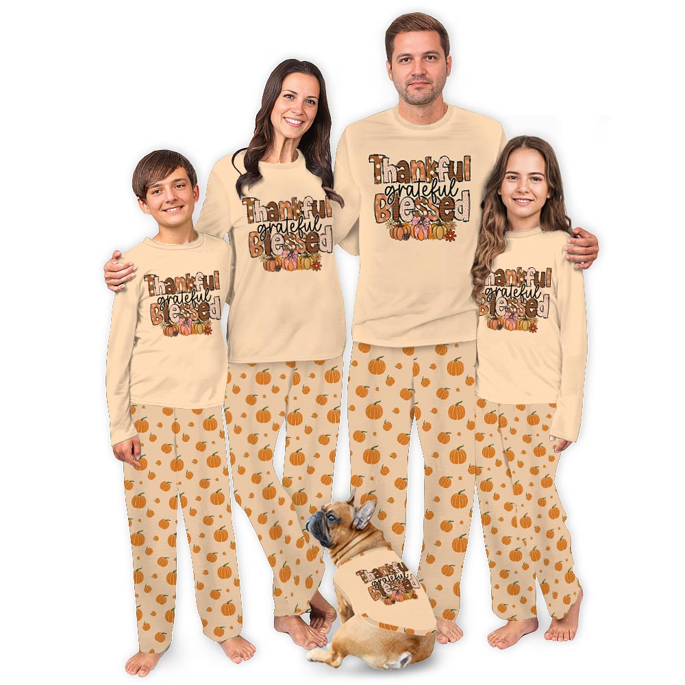 Festive Thankful Grateful Blessed Saying Family Thanksgiving PJs Festive Thankful Grateful Blessed Saying Family Thanksgiving PJs