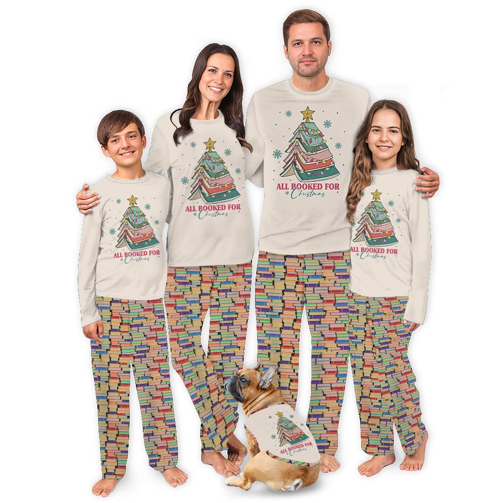 Cream Book Lover Collection Family Pj Set With Dog Cream Book Lover Collection Family Pj Set With Dog
