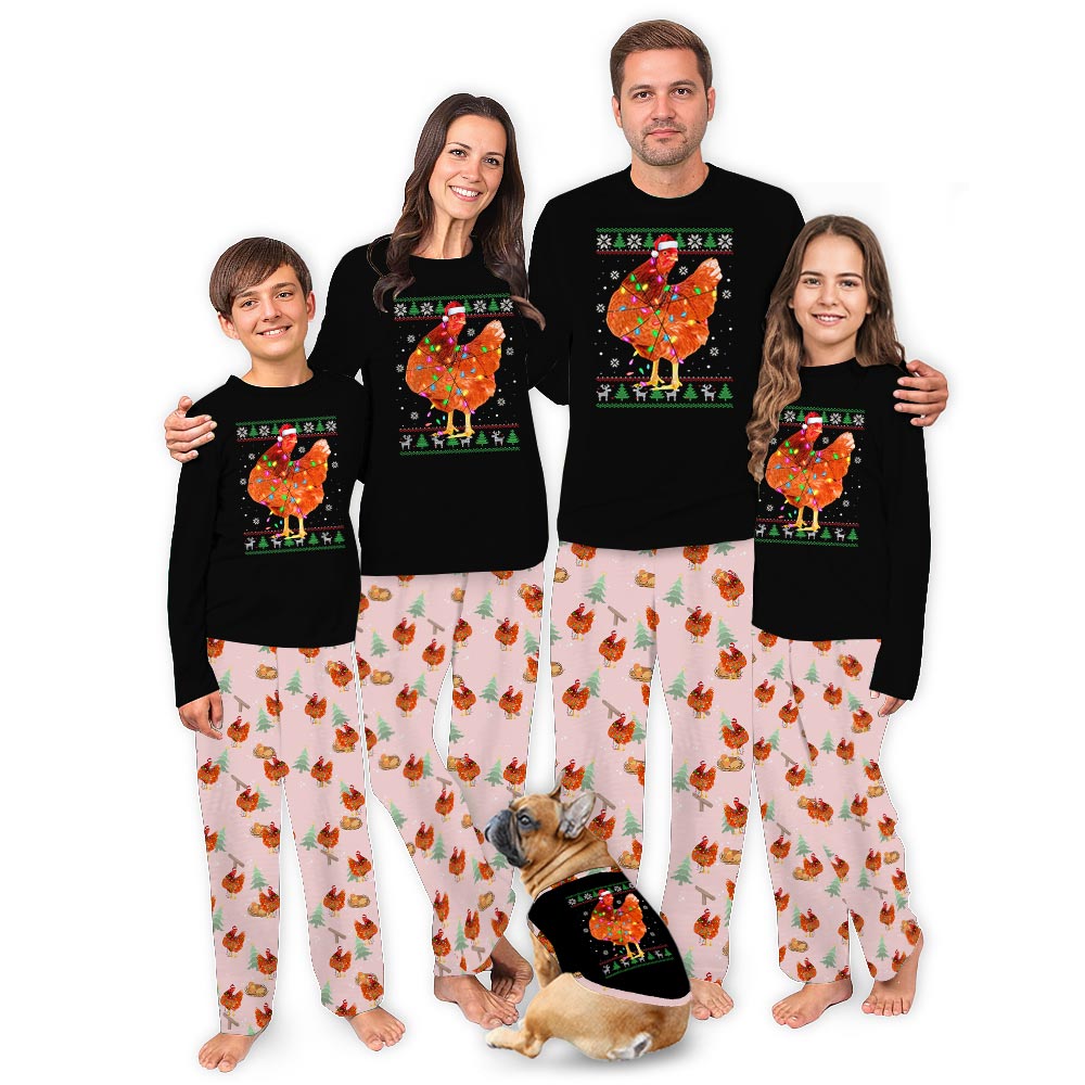 Pink Christmas Chicken Doggy And Me Matching Pajamas