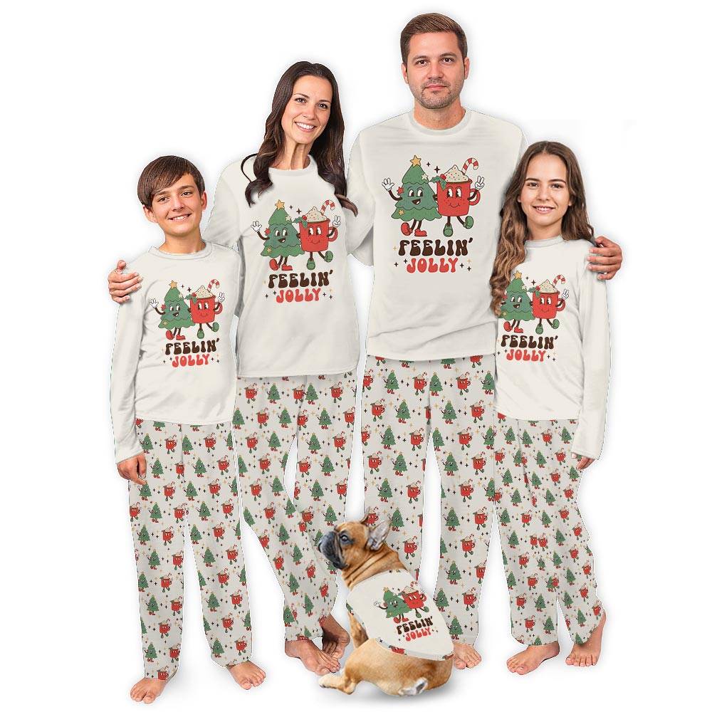 White Feeling Jolly Quote Christmas Matching Pajama Set Dog