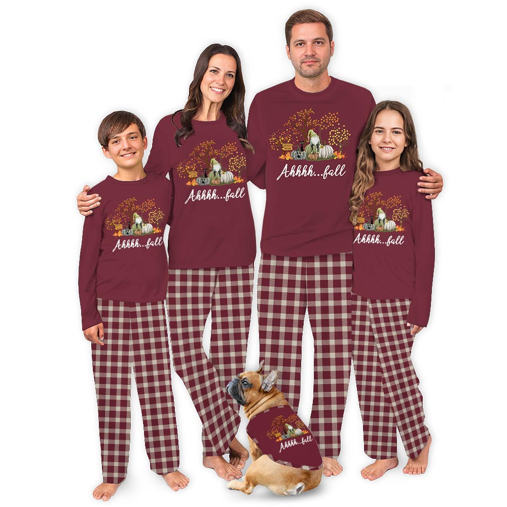 Thanksgiving Matching PJs And Dog with Fall Patterns Thanksgiving Matching PJs And Dog with Fall Patterns
