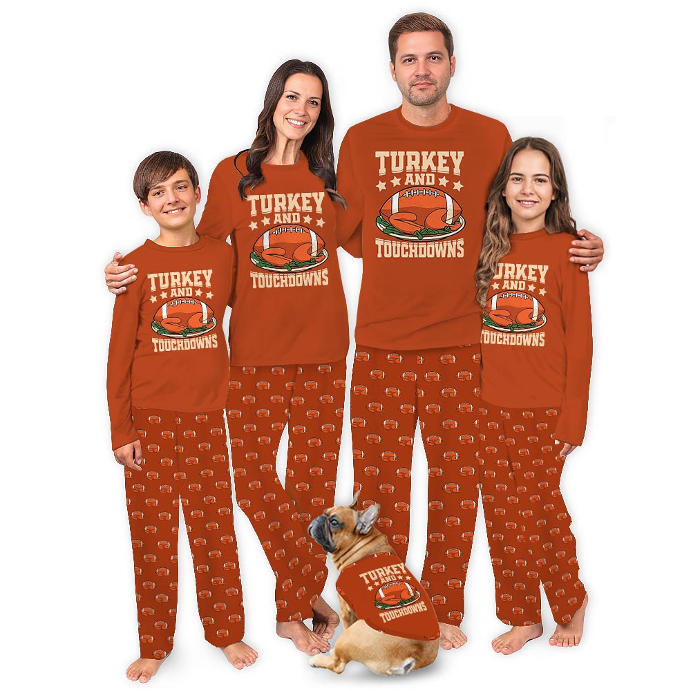 Thanksgiving Matching Pajamas with Turkey and Football Theme Thanksgiving Matching Pajamas with Turkey and Football Theme